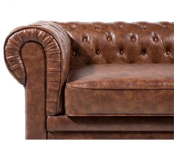 Sofá de 3 lugares em pele sintética castanha dourada CHESTERFIELD