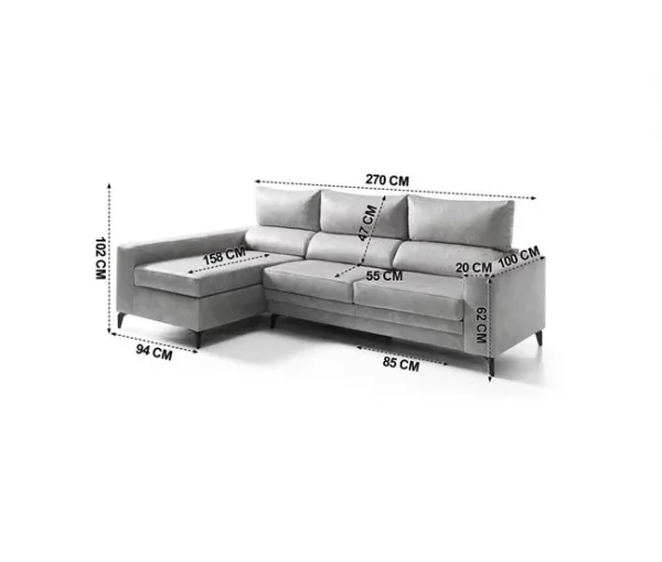 Chaise longue BLINK esquerda 4 lugares cinza claro