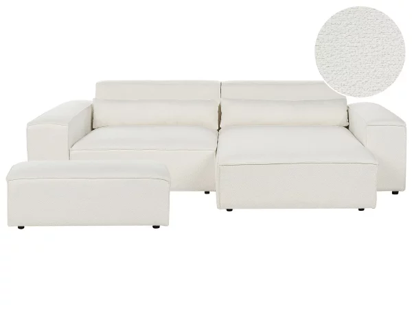 2 Seater L w Ottoman, HELLNAR, Boucle, White,DEF