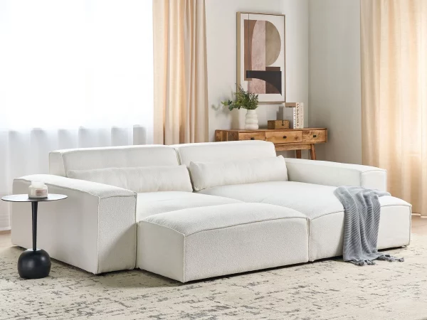 2 Seater L w Ottoman, HELLNAR, Boucle, White,DEF