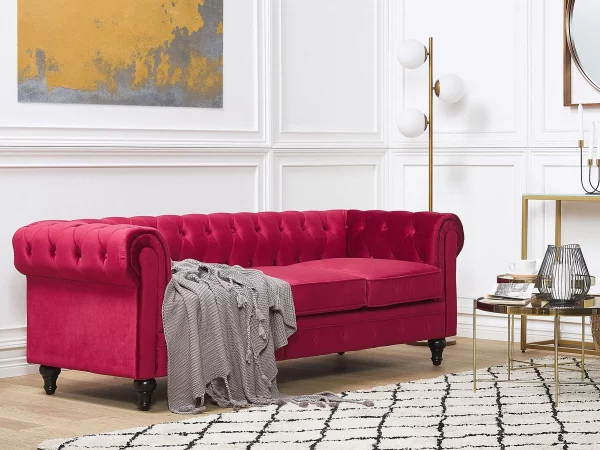 3-Sitzer CHESTERFIELD dunkelrot Samt CH