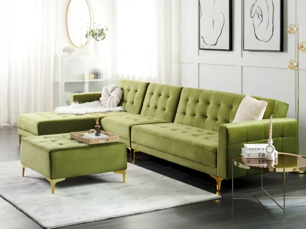Corner sofa ABERDEEN velvet green w. chair L/R DEF