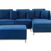 Ecksofa L OSLO Samtstoff dunkelblau mit Ottomane CH