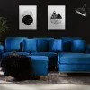 Ecksofa L OSLO Samtstoff dunkelblau mit Ottomane CH