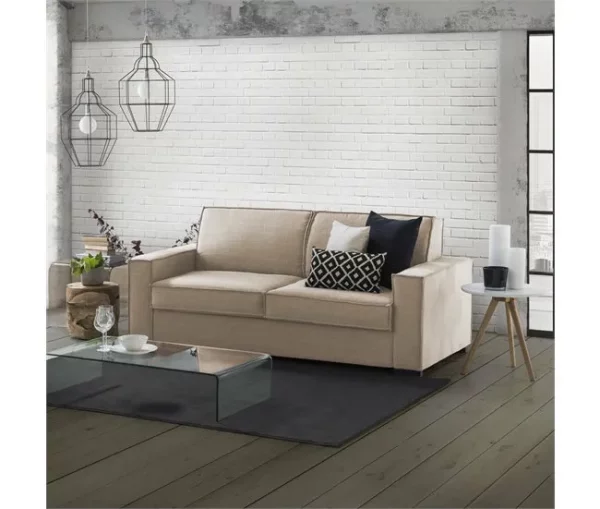Sofá fixo Daarn, sofá de 3 lugares, 100% Fabricado na Itália, sofá de tecido para sala, com braços finos, 200x95h90 cm, Bege