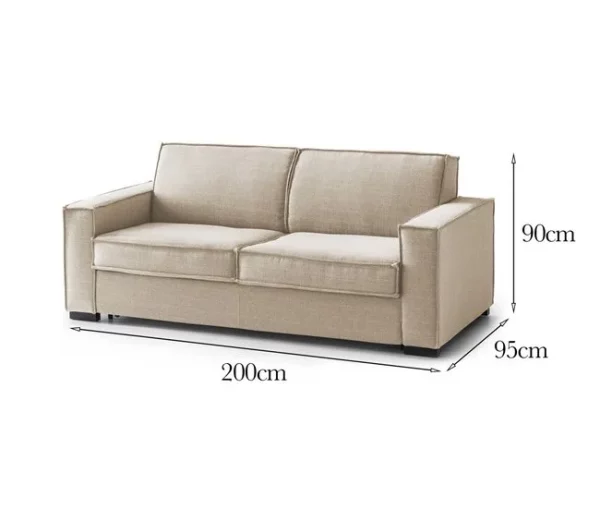 Sofá fixo Daarn, sofá de 3 lugares, 100% Fabricado na Itália, sofá de tecido para sala, com braços finos, 200x95h90 cm, Bege