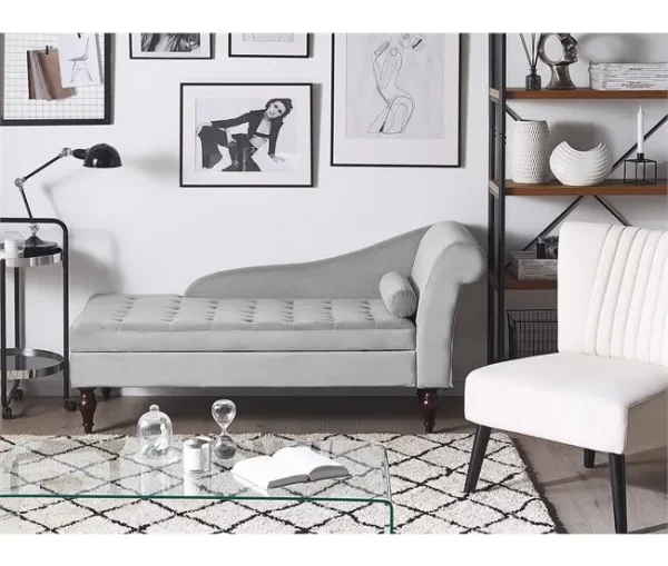 Chaise-longue à direita com arrumação em veludo cinzento claro PESSAC II