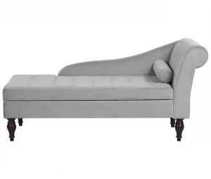 Chaise-longue à direita com arrumação em veludo cinzento claro PESSAC II