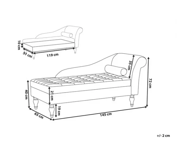 Chaise-longue à direita com arrumação em veludo cinzento claro PESSAC II