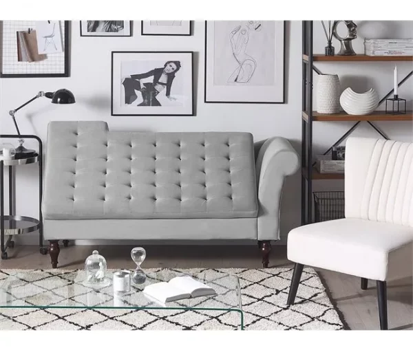 Chaise-longue à direita com arrumação em veludo cinzento claro PESSAC II