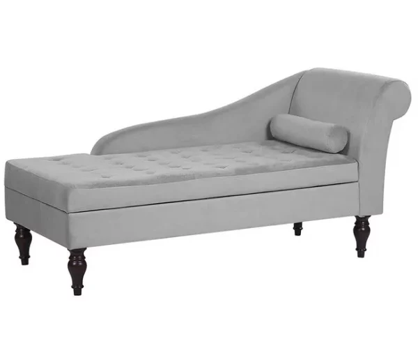 Chaise-longue à direita com arrumação em veludo cinzento claro PESSAC II