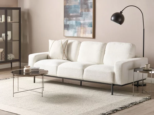 Sofa SOVIK, 3-seater, white boucle DEF