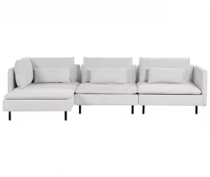 Sofá de canto modular 3 lugares em tecido cinzento claro à direita EGERIS
