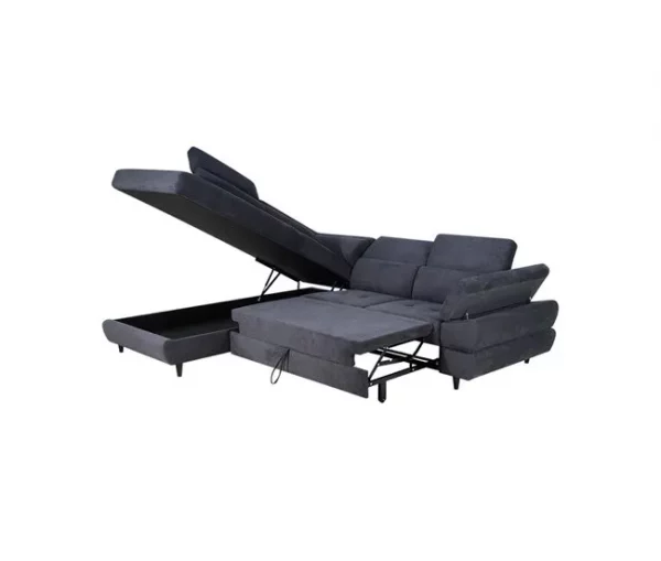 Sofá de canto OMEGA com cama cor antracite esquerda 4 lugares antracite