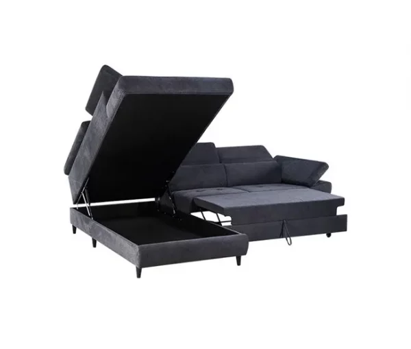 Sofá de canto OMEGA com cama cor antracite esquerda 4 lugares antracite