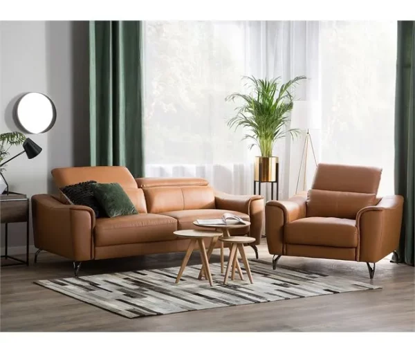Conjunto de sofás reclináveis de 4 lugares em pele castanha dourada NARWIK