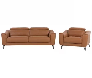 Conjunto de sofás reclináveis de 4 lugares em pele castanha dourada NARWIK