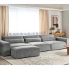 Sofá modular 3 lugares com repousa-pés em tecido cinzento HELLNAR