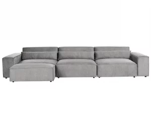 Sofá modular 3 lugares com repousa-pés em tecido cinzento HELLNAR