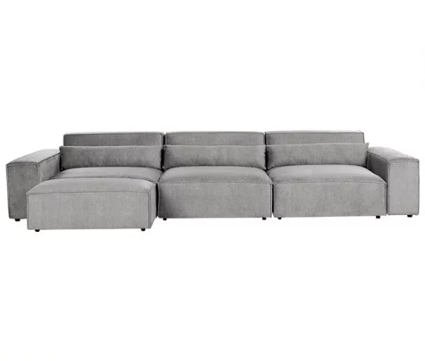 Sofá modular 3 lugares com repousa-pés em tecido cinzento HELLNAR