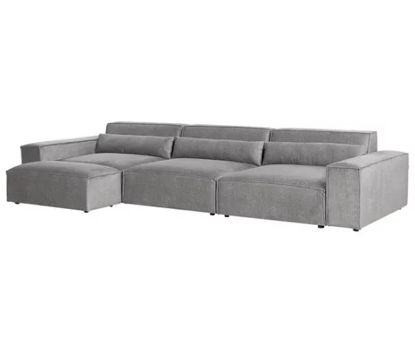 Sofá modular 3 lugares com repousa-pés em tecido cinzento HELLNAR