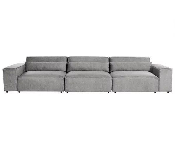 Sofá modular 3 lugares com repousa-pés em tecido cinzento HELLNAR
