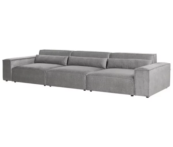 Sofá modular 3 lugares com repousa-pés em tecido cinzento HELLNAR
