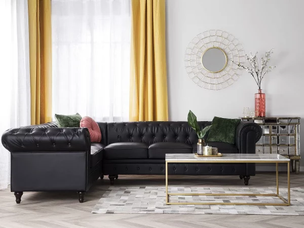 Ecksofa rechts, CHESTERFIELD, PU Schwarz, CH.