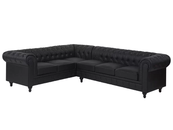 Ecksofa rechts, CHESTERFIELD, PU Schwarz, CH.