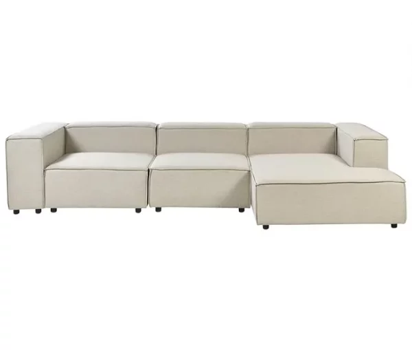 Sofá de canto 3 lugares com repousa-pés em linho creme à esquerda APRICA