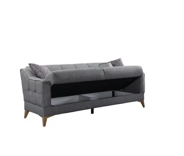 Sofá cama Dfranzo, sofá cama de 3 lugares com arrumação linear com 3 almofadas incluídas, sofá da sala estofado em tecido com abertura click-clac, 207x82xh92 cm, Cinza