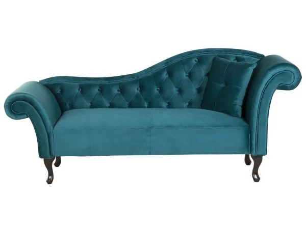 Chaiselongue LATTES rechtsseitig blau Samtstoff CH_