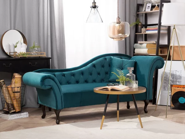 Chaiselongue LATTES rechtsseitig blau Samtstoff CH_
