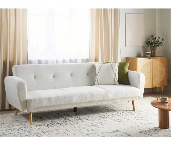 Sofá-cama 3 lugares em tecido bouclé branco FLORLI