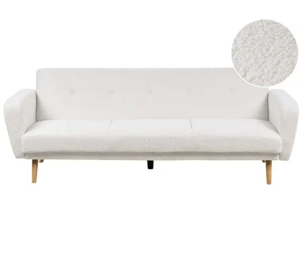 Sofá-cama 3 lugares em tecido bouclé branco FLORLI