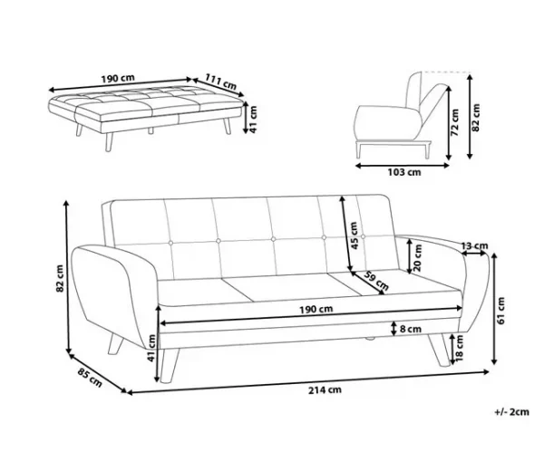 Sofá-cama 3 lugares em tecido bouclé branco FLORLI