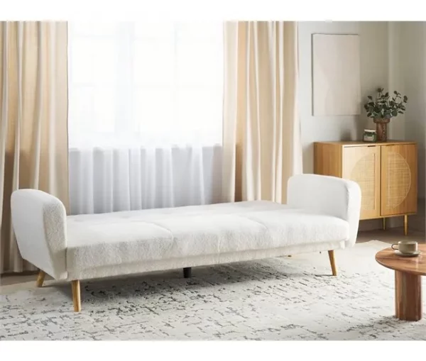 Sofá-cama 3 lugares em tecido bouclé branco FLORLI