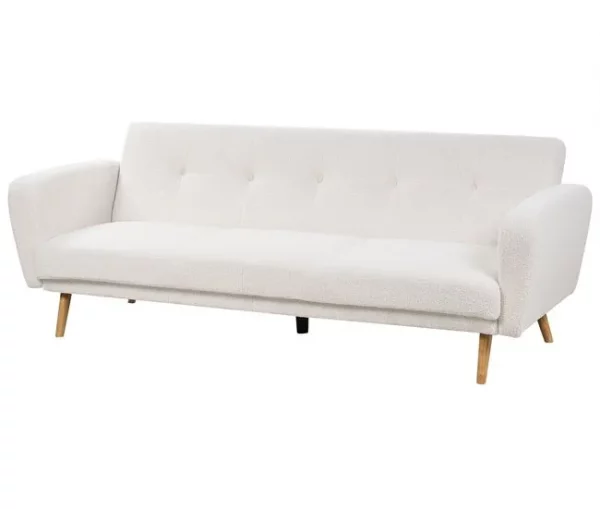 Sofá-cama 3 lugares em tecido bouclé branco FLORLI