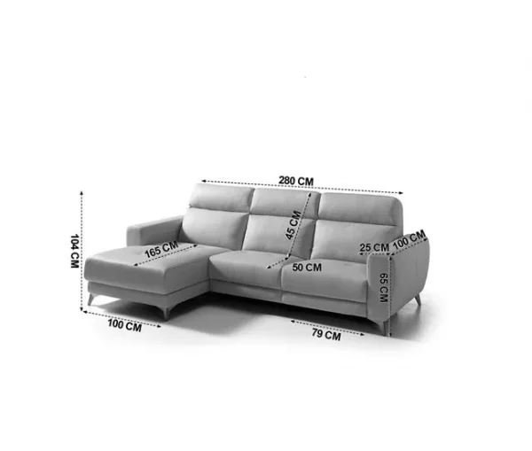 Chaise longue relax elétrica SALMA esquerda 4 lugares cinza