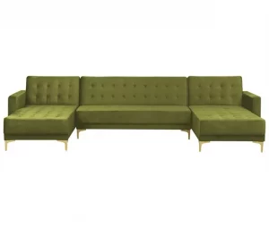 Sofá em forma de U 5 lugares em veludo verde ABERDEEN
