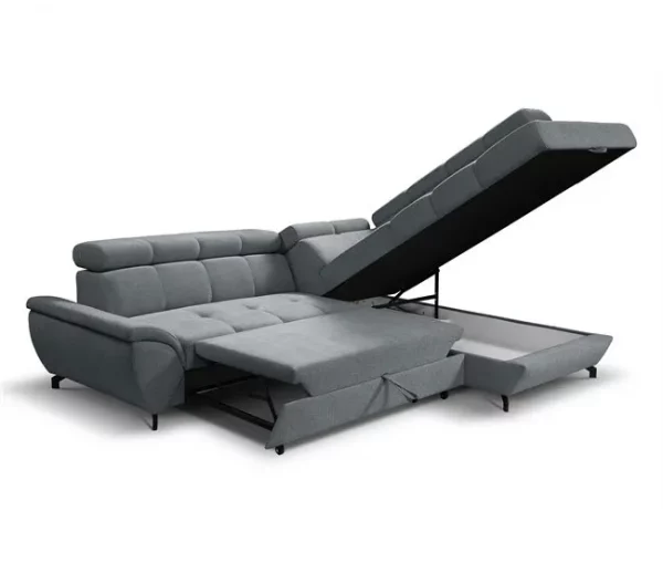 Sofá de canto com cama BENIX dereita 4 lugares cinza