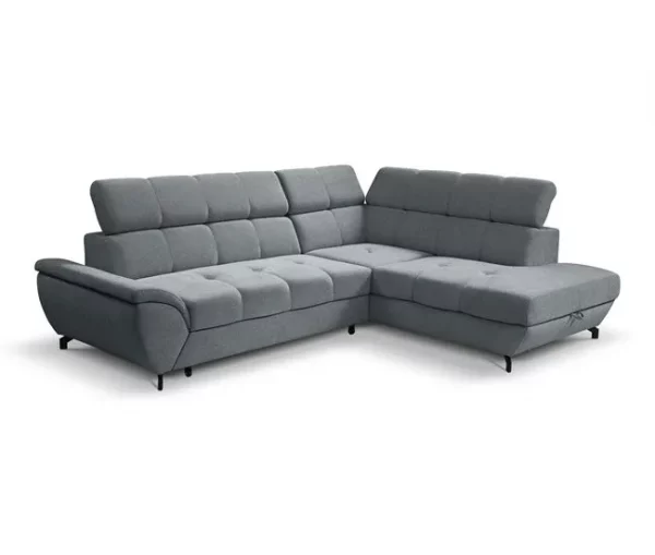 Sofá de canto com cama BENIX dereita 4 lugares cinza