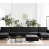Sofá-cama XXL de 6 lugares com repousa-pés em veludo preto ABERDEEN