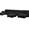 Sofá-cama XXL de 6 lugares com repousa-pés em veludo preto ABERDEEN