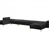 Sofá-cama XXL de 6 lugares com repousa-pés em veludo preto ABERDEEN