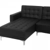 Sofá-cama em forma de U de 5 lugares com repousa-pés em pele sintética preta ABERDEEN