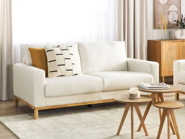 2 Seater Sofa White Boucle SIGGARD,DEF