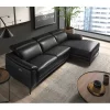 Sofá relaxante com chaise longue esquerda em pele preta