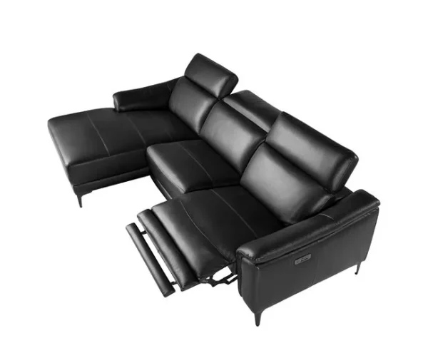 Sofá relaxante com chaise longue esquerda em pele preta