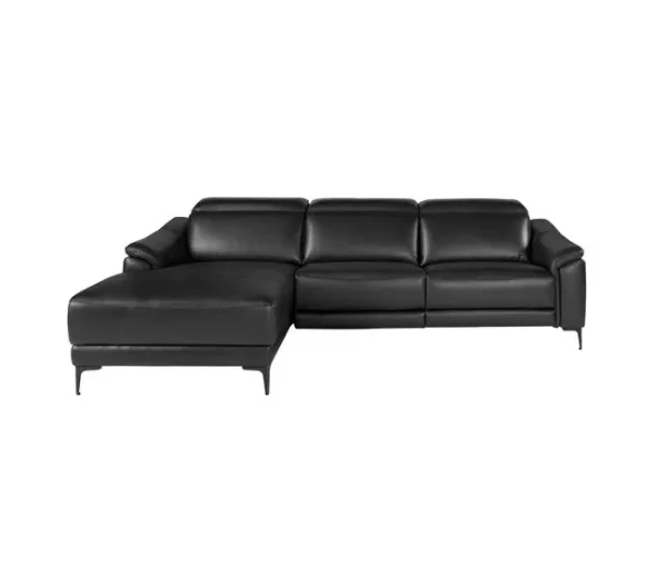Sofá relaxante com chaise longue esquerda em pele preta
